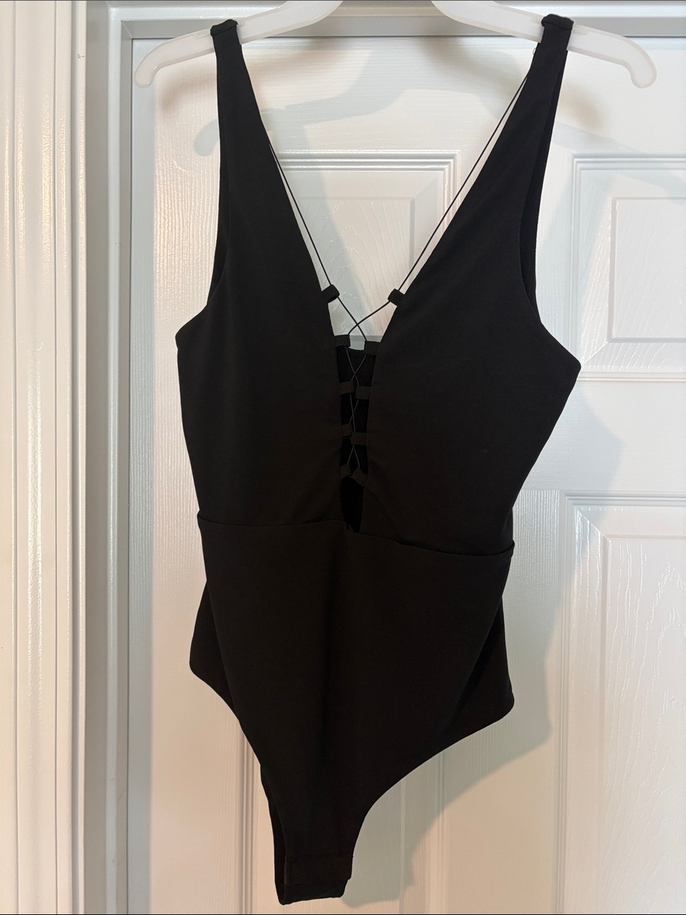 Lulu's Black Lace-Up V-Neck Bodysuit